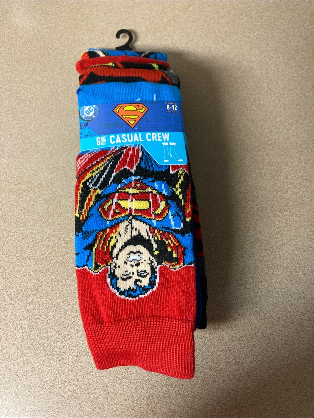 2/$25 DC Comics Superman Casual Crew Socks - Red, Blue, Black
